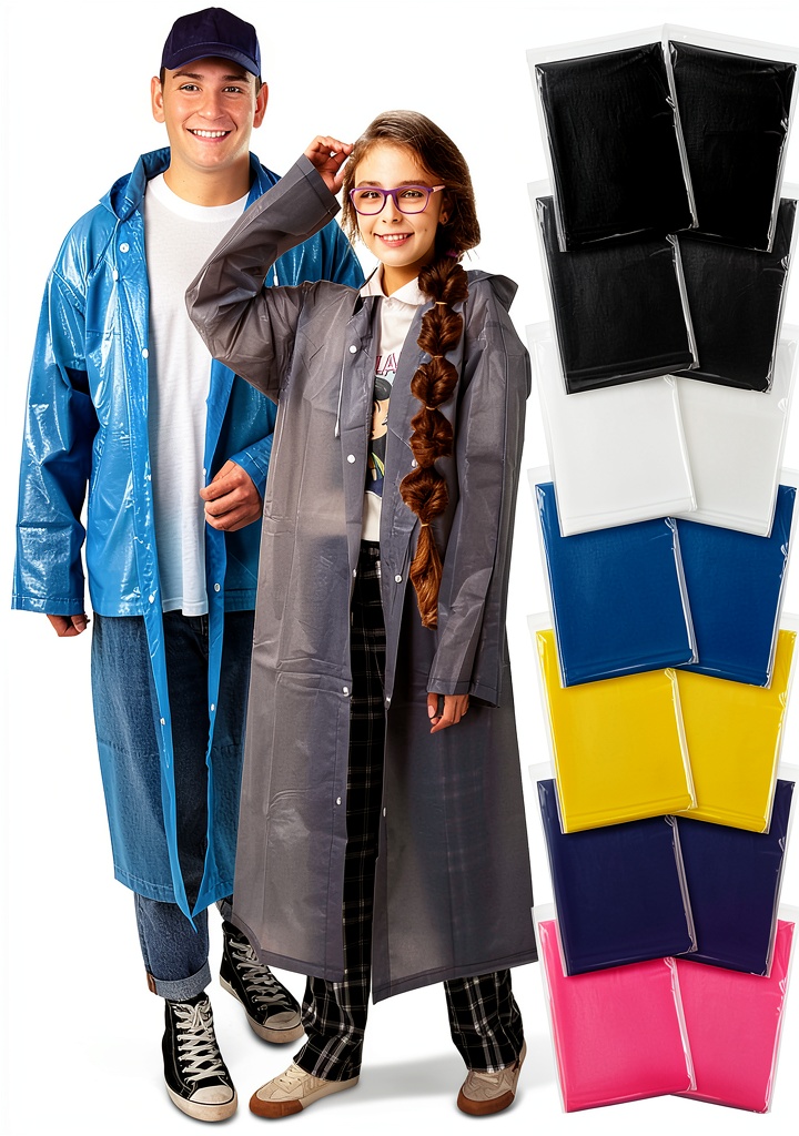 JaGely rain ponchos displayed in assorted colors on a background