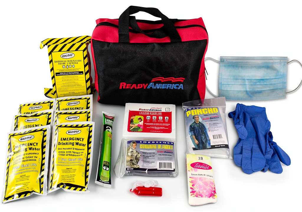 Ready America Emergency Kit displayed with components on a table