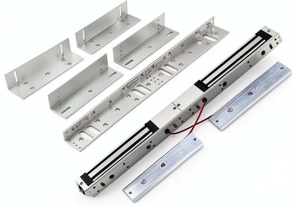 Guanghuifeng Dual Door Magnetic Lock installed on commercial double doors