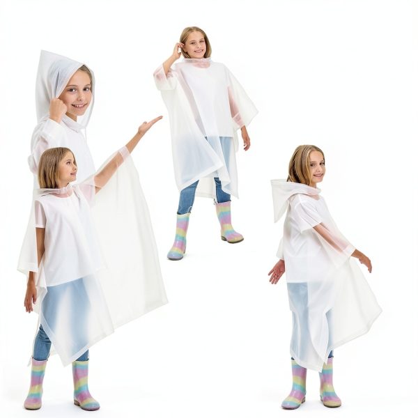 Kids Waterproof Rain Poncho EVA Material White One Size-4