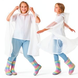 Kids Waterproof Rain Poncho EVA Material White One Size-0