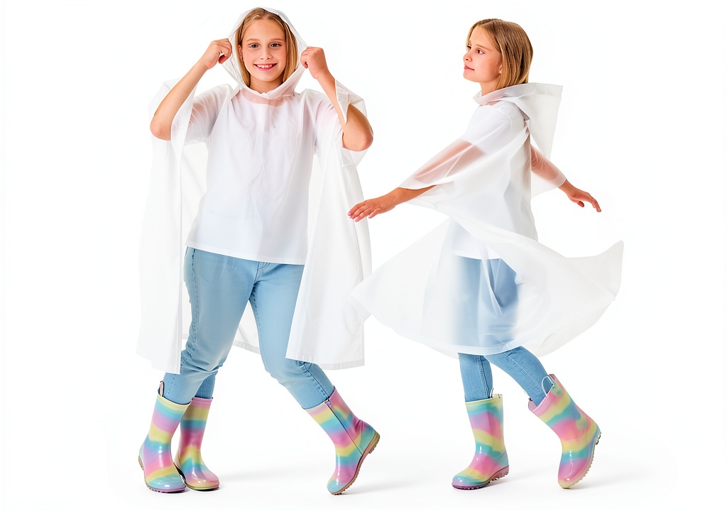 Waterproof rain poncho in white color