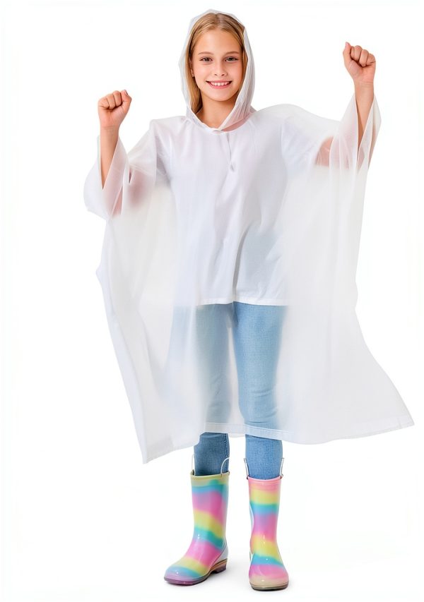 Kids Waterproof Rain Poncho EVA Material White One Size-5