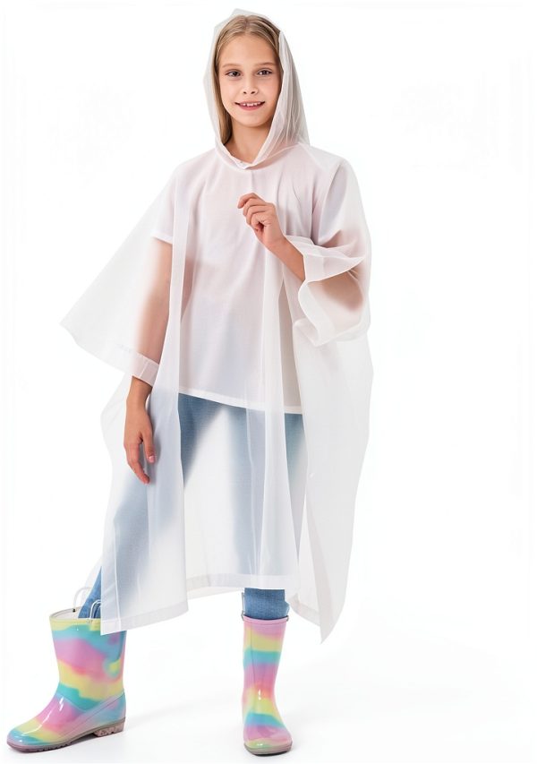 Kids Waterproof Rain Poncho EVA Material White One Size-1