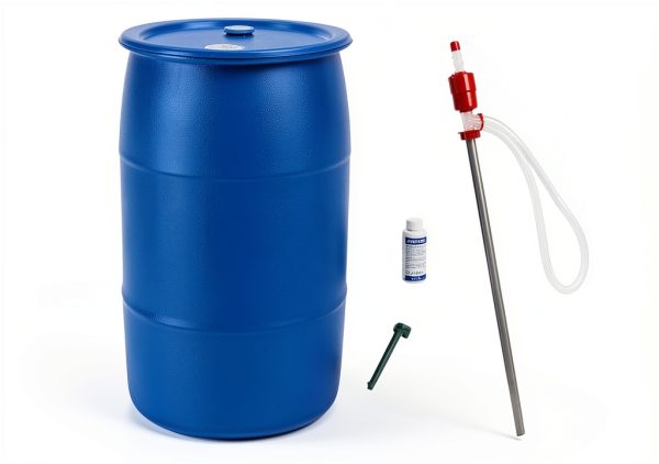 BayTec 55 Gallon Blue HDPE Cylindrical Barrel-0