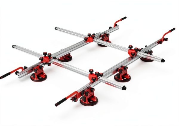 Large format tile and slab handling system, six 8-inch suction cups with pressure gauges, each with a 350-pound capacity, large tile handling tool (suitable for large tiles from 1.65-3.2 meters)-0