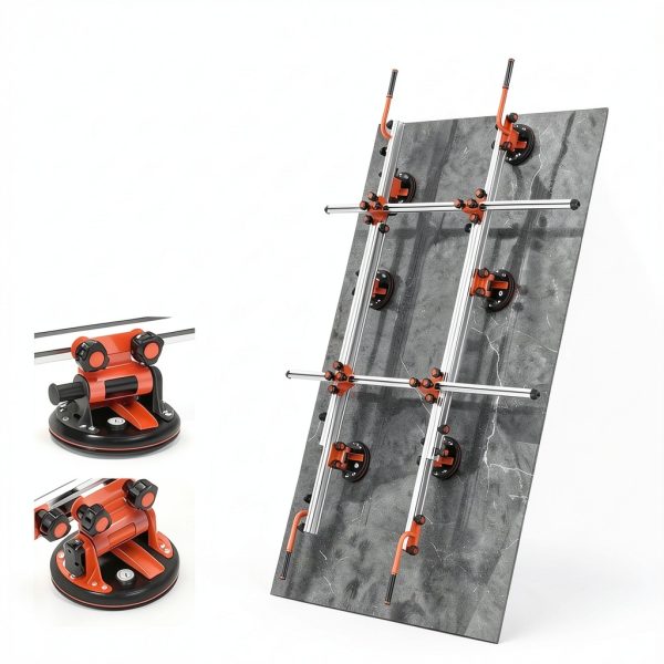 Large format tile and slab handling system, six 8-inch suction cups with pressure gauges, each with a 350-pound capacity, large tile handling tool (suitable for large tiles from 1.65-3.2 meters)-1