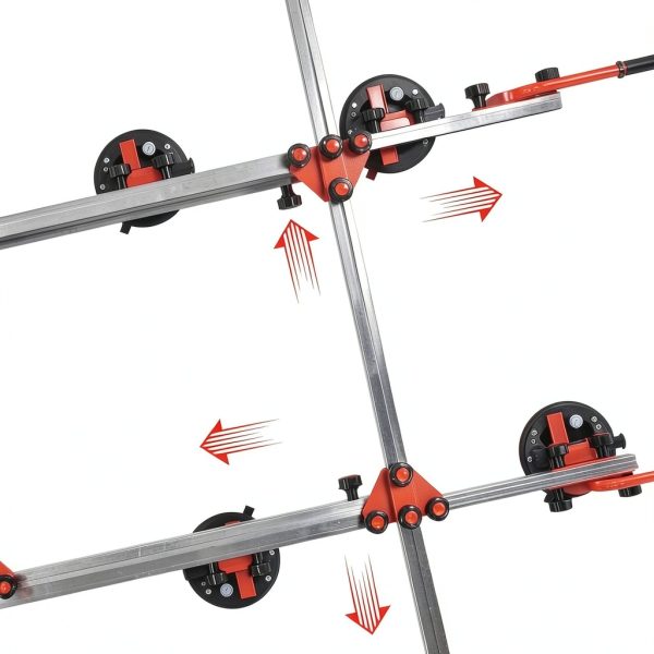 Large format tile and slab handling system, six 8-inch suction cups with pressure gauges, each with a 350-pound capacity, large tile handling tool (suitable for large tiles from 1.65-3.2 meters)-3