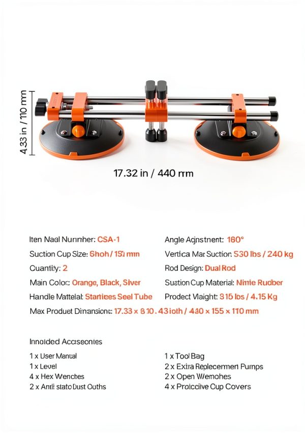 VEVOR Seamless Seam Setter 2 Pack 6inch Suction Cups 530LB Orange-6